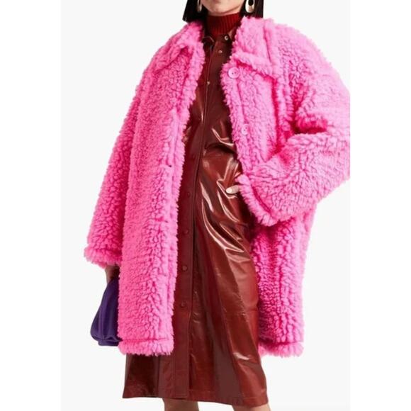 Stand Studio Gwen Faux Fur Shearling Coat Jacket Pink Xsmall Small Oversized NEW - Picture 2 of 6